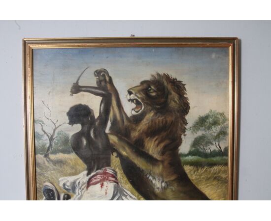 Antico Dipinto 1930 Achille Beltrame  “scena Somala “. Mis 113 x cm 86 . Sulla domenica del Corriere