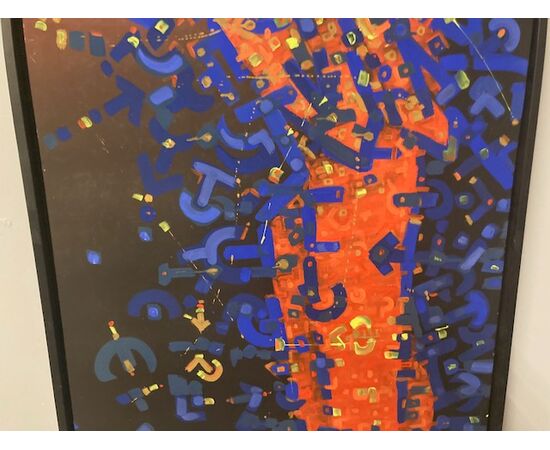 Dipinto astratto arte contemporanea smalti policromi  su tela. ARTISTA XXI sec. Mis 107 x 82  