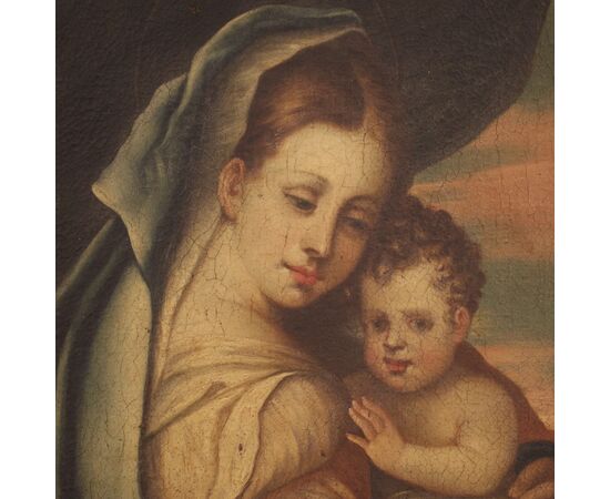 Antica Madonna con bambino dipinto del XVIII secolo