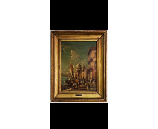 Dipinto olio su compensato raffigurante Venezia di A. Zanetti del XX secolo 
