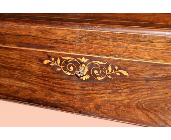 Grande scatola francese intarsiata del 1800 in legno di palissandro 
