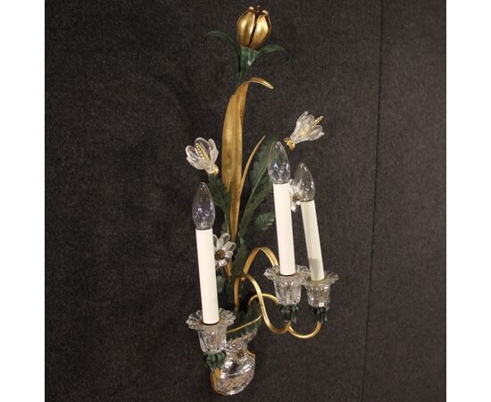 Elegant italian crystal and metal wall lamp
