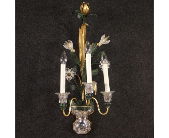 Elegant italian crystal and metal wall lamp