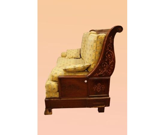 Antico divano francese stile Carlo X del 1800 in mogano