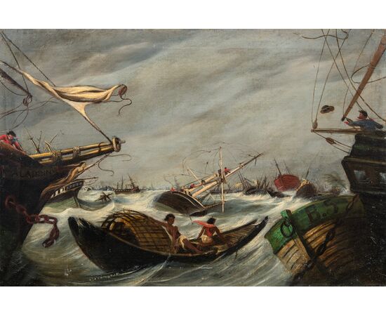 Pittore francese (fine XIX sec.) - Mare in tempesta.
