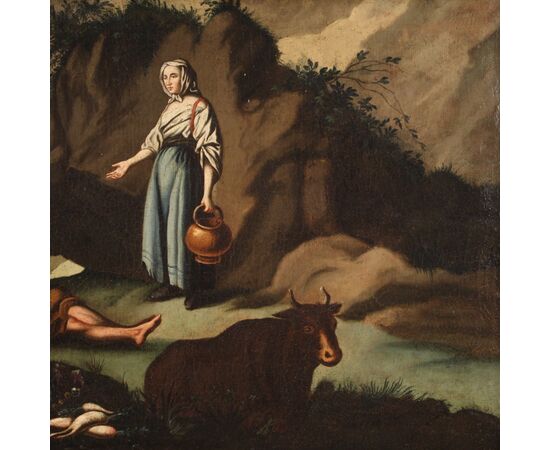 Antique pastoral scene painting from the 18th century