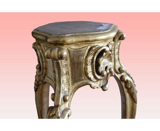 Tavolino alto Porta piante dorato foglia oro francese stile Luigi XV del 1800