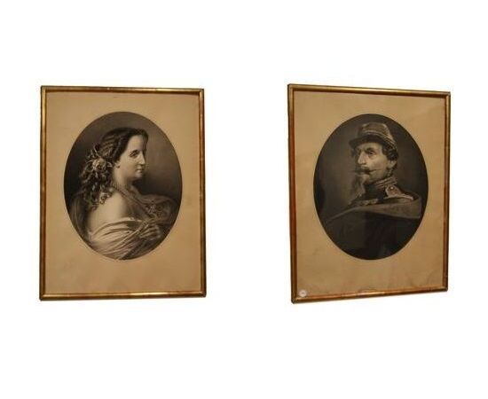 Coppia di Ritratti di Napoleone III e Moglie del 1800 - Pastelli