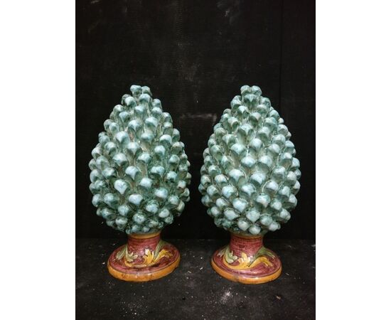 Ceramica di Caltagirone - Coppia di Pigne verde smeraldo - H 40 cm - Sicilia - 1954