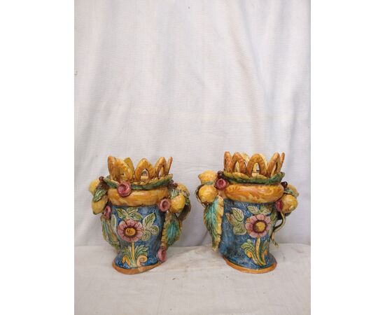 Rara coppia di Ceramiche di Caltagirone - Moro e Principessa - H 28 cm - Prima metà del 20° secolo - Sicilia