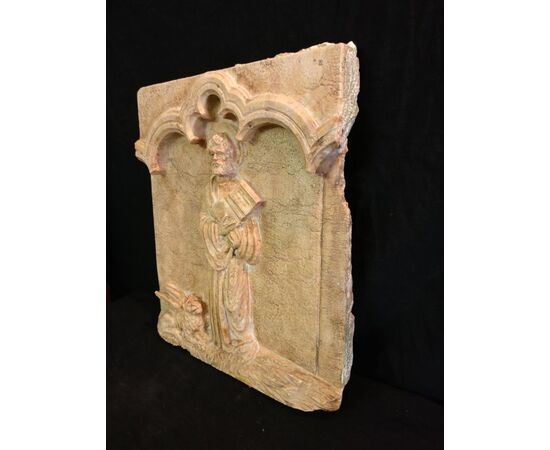 Bassorilievo - San Marco ed il Leone 43 x 38 cm - Marmo Giallo Reale - Fine 19° secolo - Venezia