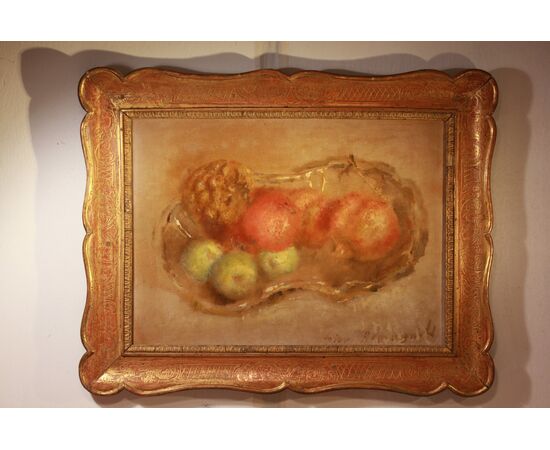 Giovanni Romagnoli (Faenza, 12 maggio 1893 – Bologna, 10 giugno 1976)  Natura Morta sul vassoio dipinto a olio 