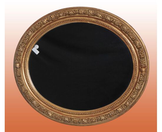 Antica specchiera ovale Francese del 1800 dorata foglia oro