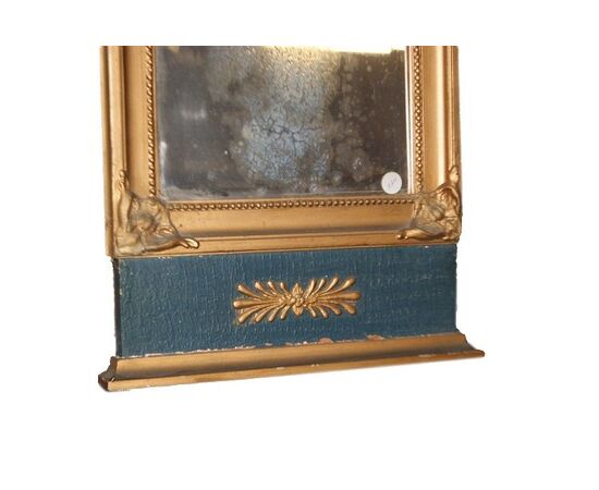 Piccola specchiera Impero del 1800 dorata foglia oro e blu