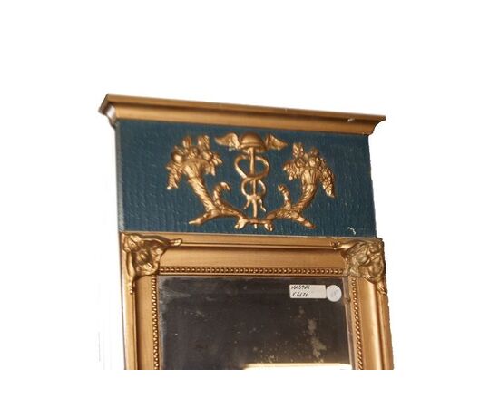 Piccola specchiera Impero del 1800 dorata foglia oro e blu