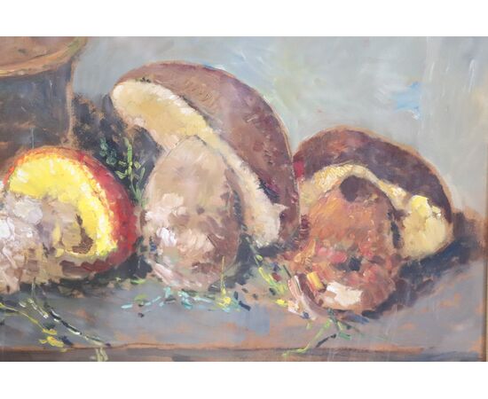 Amedeo Merello, Natura morta con funghi, dipinto Olio su tavola PREZZO TRATTABILE