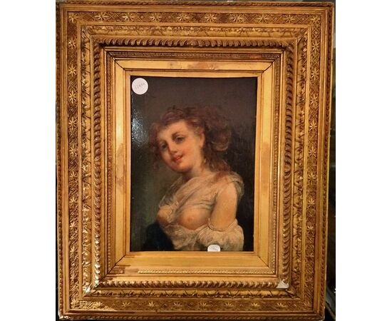 Dipinto olio su tavola "nudo" del 1800 Francese ritratto donna 