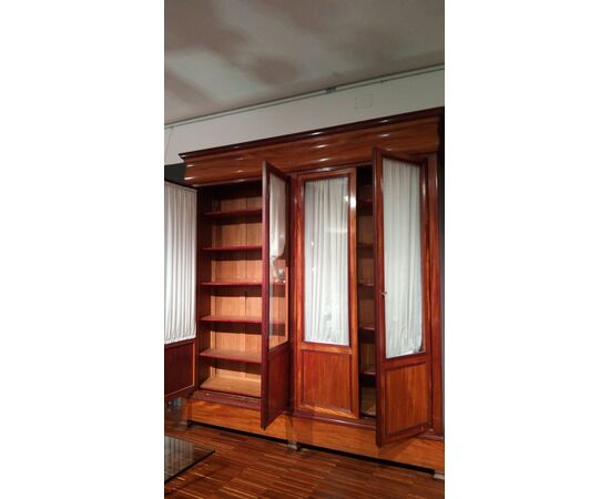 Grande libreria antica Luigi Filippo 4 porte di inizio 1800 in legno di ciliegio