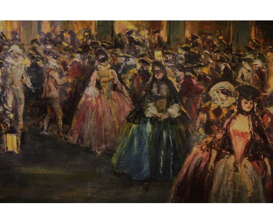 Vincenzo La Bella (Napoli 1872 - 1954) | Carnevale a Venezia - dipinto a olio