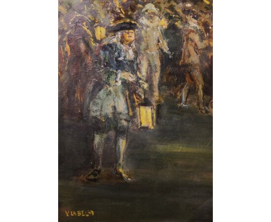 Vincenzo La Bella (Napoli 1872 - 1954) | Carnevale a Venezia - dipinto a olio
