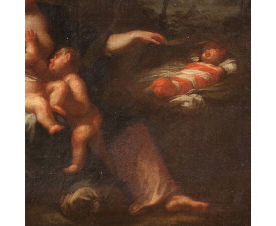 Antico dipinto italiano Allegoria della maternità del XVIII secolo