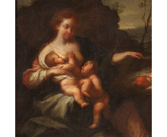 Antico dipinto italiano Allegoria della maternità del XVIII secolo