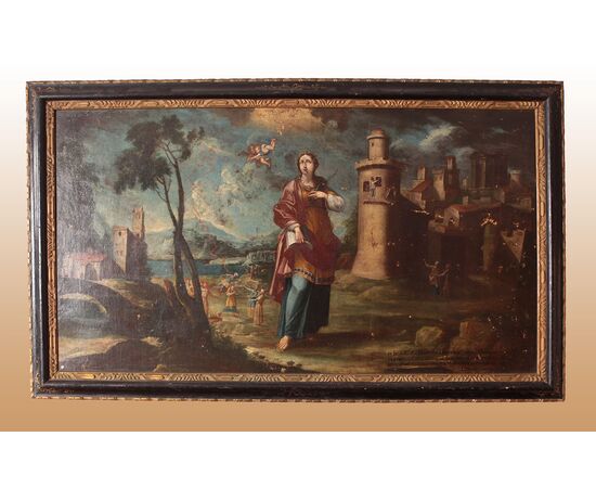 Grande quadro olio su tela raffigurante S.Barbara del 1700