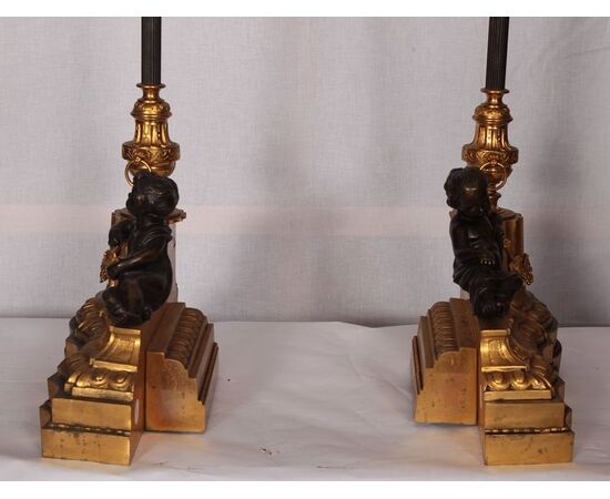 Coppia di antiche lampade francesi del 1800 elettrificate 