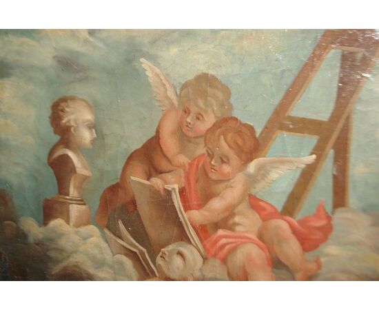 Olio su tela italiano del 1700 raffigurante "Angeli Cherubini"