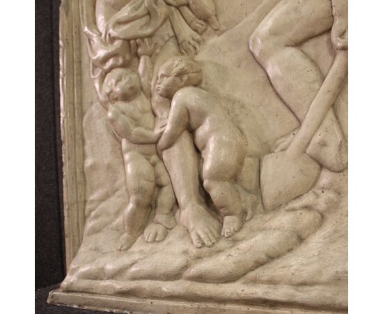 Italian Bas-relief in plaster, Adam and Eve at work