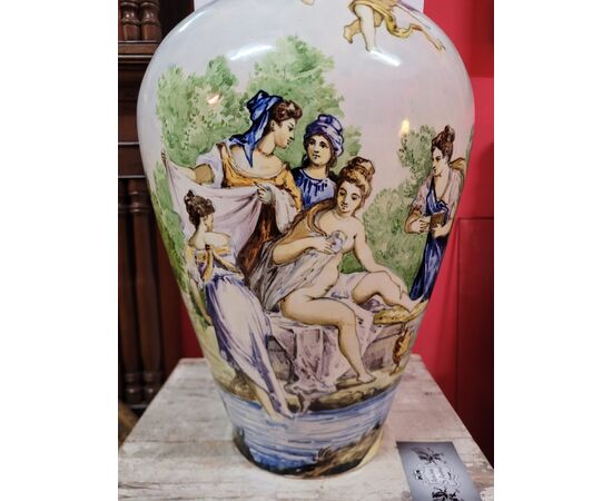 Grande vaso maiolica Scena classica Napoli fine '800 / primi '900
