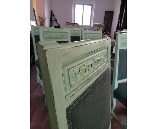 Sei Sedie antiche in verde veneziano Stile settecento restaurate