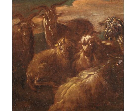 Dipinto paesaggio con capre della seconda metà del XVII secolo