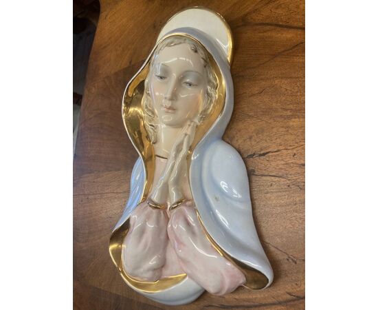 Antica ceramica Vergine 1950 Manifattura Italiana con rifiniture oro Mis 45 x 25 