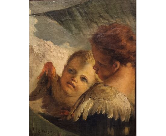 Olio su Tela Raffigurante Putti - Un'Elegante Opera d'Arte del 1897 firmato G.Ponga 
