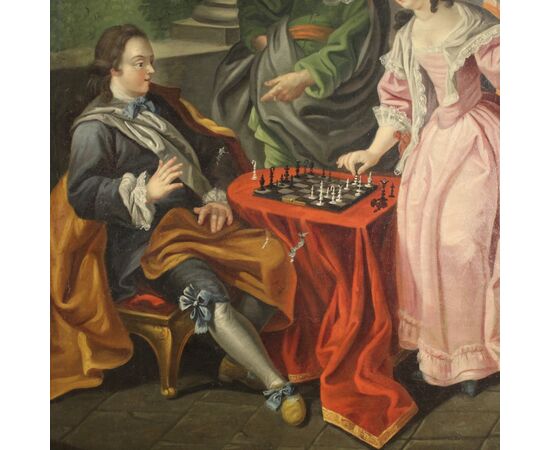 Quadro del XVIII secolo, coppia che gioca a scacchi