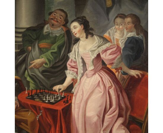 Framework from the 18th century, couple playing chess