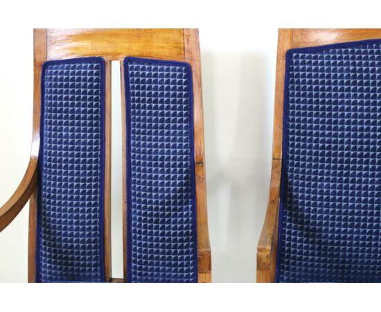 Salottino Liberty in legno di faggio e velluto blu -  epoca: 1900 (set 4 pezzi)