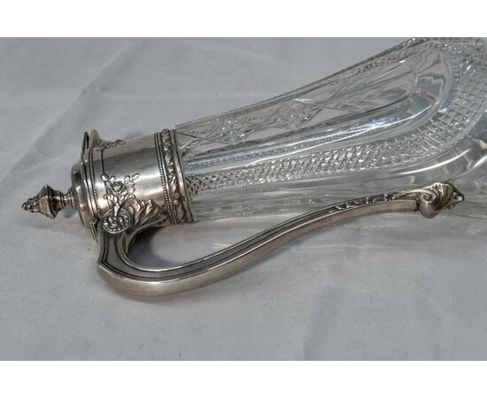 Antica elegante caraffa in cristallo ed argento - O/312 -