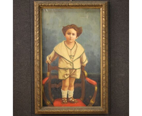 Dipinto ritratto di bambino firmato e datato 1921