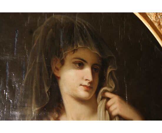 Splendido Ritratto di fanciulla Olio su tela francese di inizio 1800