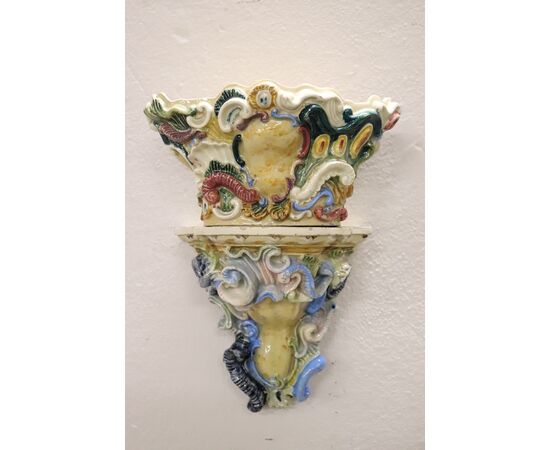 Mensole antiche in maiolica con vaso sud Italia secolo XIX PREZZO TRATTABILE