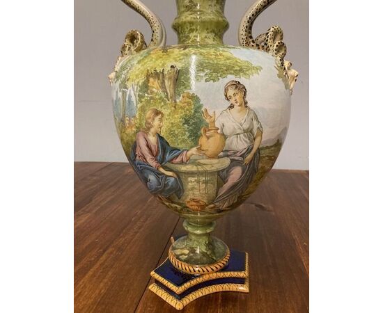 Antico enorme  vaso istoriato Ginori 1860. “ La Samaritana al pozzo “ cm 60 Qualità eccelsa