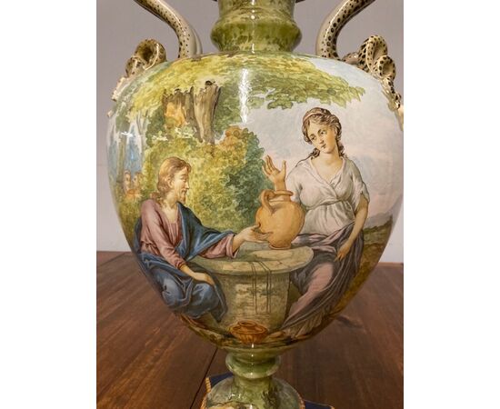 Antico enorme  vaso istoriato Ginori 1860. “ La Samaritana al pozzo “ cm 60 Qualità eccelsa