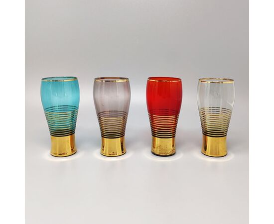 1960s Gorgeous Cocktail Shaker Set with Four Glasses in Crystal. Made in Italy