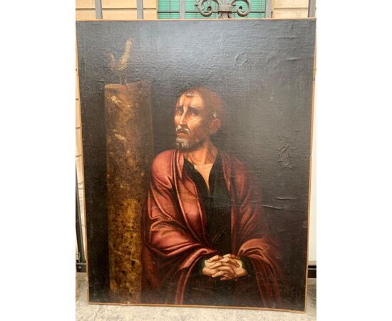 Dipinto olio su tela , cm 80 x 65 raffigurante San Pietro . 
