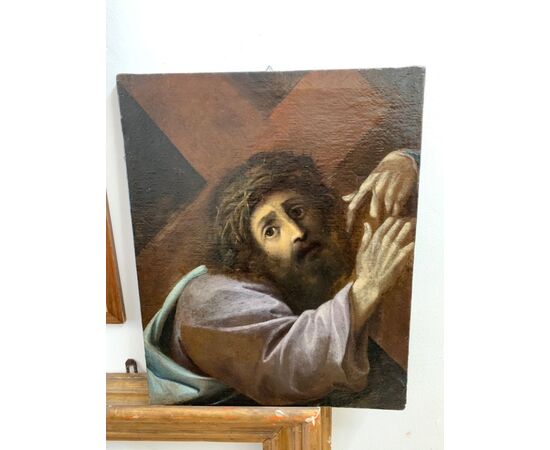 Dipinto olio su tela del XVII secolo attribuito a Lorenzo Garbieri raffigurante Cristo portacroce cm 66x54