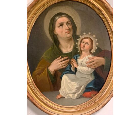 Ancient painting of the XVIII century depicting the Madonna and Sant &#39;Anna. Roman school XVIII century     