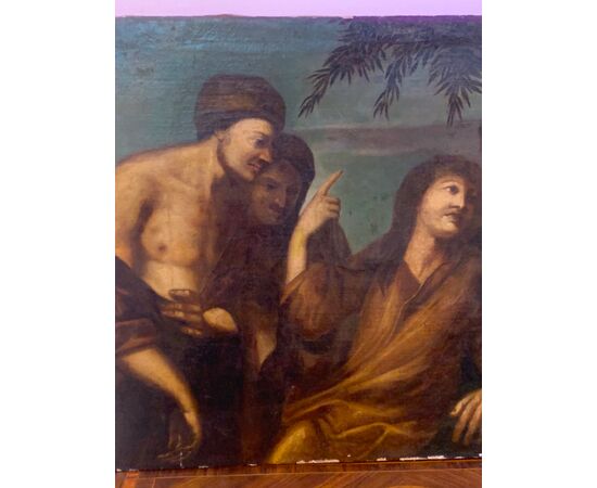 Ancient painting on canvas depicting Christ among the disciples 17th century 97 x134 cm     