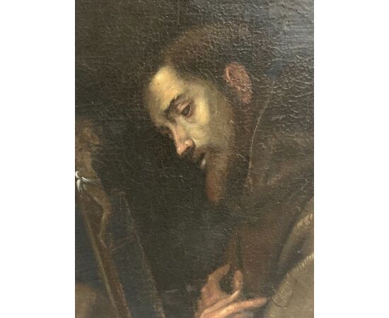Ancient Italian religious painting San Francesco from the 17th century - Tuscan school.     